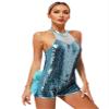 Hedmy Women Glittery Sparkly Bodysuit Tulle Tutu Dance Leotard Halter Latin Jazz Ballroom Costumes Light Blue Medium view 4