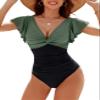 Blooming Jelly Womens Tummy Control Swimsuit Retro One Piece Bathing Suits V Neck Ruffle Modest Swimwear view 1