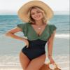 Blooming Jelly Womens Tummy Control Swimsuit Retro One Piece Bathing Suits V Neck Ruffle Modest Swimwear view 2