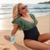 Blooming Jelly Womens Tummy Control Swimsuit Retro One Piece Bathing Suits V Neck Ruffle Modest Swimwear view 3