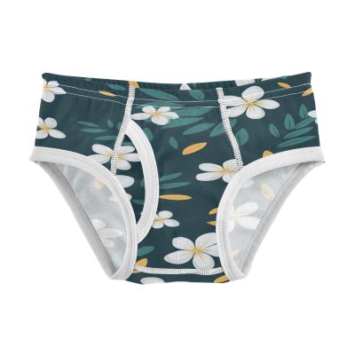 ALAZA White Flower Leaves Blue Boys' Briefs Soft Underwear Available in Sizes 3t