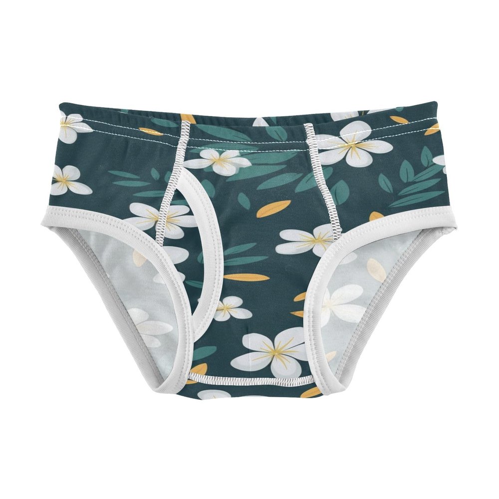 ALAZA White Flower Leaves Blue Boys' Briefs Soft Underwear Available in Sizes 3t