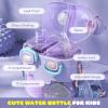 Cute Water Bottle for Kids: 26oz Kawaii Water Bottle for Girls, Funny Bear Water Bottles with Straw and Strap, Dual Compartments Leak-proof Plastic Drinking Cup for School Sport Travel (Green) view 2