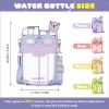 Cute Water Bottle for Kids: 26oz Kawaii Water Bottle for Girls, Funny Bear Water Bottles with Straw and Strap, Dual Compartments Leak-proof Plastic Drinking Cup for School Sport Travel (Green) view 3
