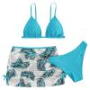 Kids Child Girls 3 Piece Swimsuits Bathing Suit Flower Print Bikini Tops Underpants Ruffles Tankini (Blue, 12-15 Years) view 1
