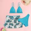 Kids Child Girls 3 Piece Swimsuits Bathing Suit Flower Print Bikini Tops Underpants Ruffles Tankini (Blue, 12-15 Years) view 2