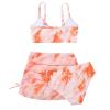 NineFit Basics Girl's 3 Piece Swimsuits Tie Dye Bikini Bathing Suit with Cover Up Beach Skirt Juniors Summer Teen (Orange, 13-14 Years) view 2