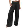 Striped Linen Pants Women Summer Women's Linen Cropped Wide Leg Pants Elastic Waist Casual Palazzo Trousers with Pockets White XX-Large view 4