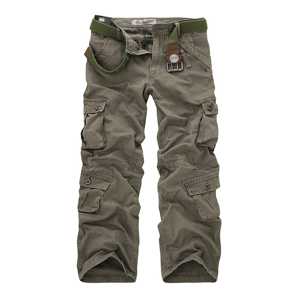 Casual Tactical Pants for Men Wash Cotton Ripstop Cargo Pants Outdoor Hiking Pants with Multi Pockets(No Belt) (Army Green2,34)