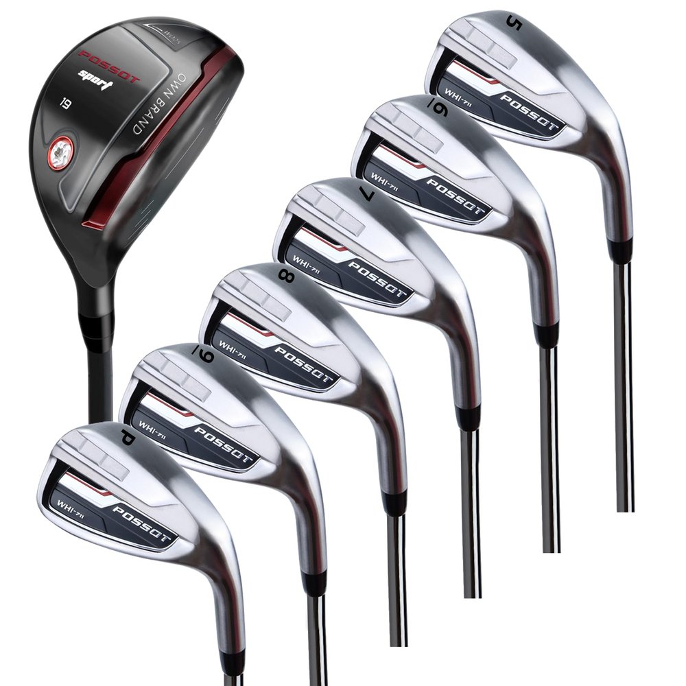 POSSOT Golf Irons Individual, Golf Iron Set for Men (5,6,7,8,9 and Golf Hybrid Right Handed with Regular Flex Steel Shaft, WHI-711