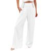 Linen Drawstring Pants Women Striped Women's Cotton Linen Wide Leg Pants Casual Drawstring Lounge Palazzo Loose Trousers White X-Large view 4