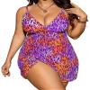 WKQSCNLR Women's Two Piece Plus Size Leopard Print Tank Tops Tankini Swimsuits with High Waisted Bikini Bottom Modest Tummy Control V Neck Bathing Suit Swimdress 4XL Rose Red view 1