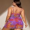 WKQSCNLR Women's Two Piece Plus Size Leopard Print Tank Tops Tankini Swimsuits with High Waisted Bikini Bottom Modest Tummy Control V Neck Bathing Suit Swimdress 4XL Rose Red view 2
