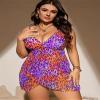 WKQSCNLR Women's Two Piece Plus Size Leopard Print Tank Tops Tankini Swimsuits with High Waisted Bikini Bottom Modest Tummy Control V Neck Bathing Suit Swimdress 4XL Rose Red view 4