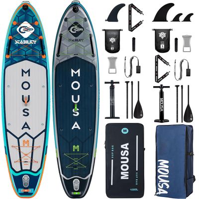 MOUSA 11'6''34&11'6''35" Extra Wide Inflatable Stand Up Paddle Board, Stable Long SUP for 2 People/Family, Shoulder Strap, 5 Handles, 100L Backpack, All-Round Sup Board, Removeable Fin