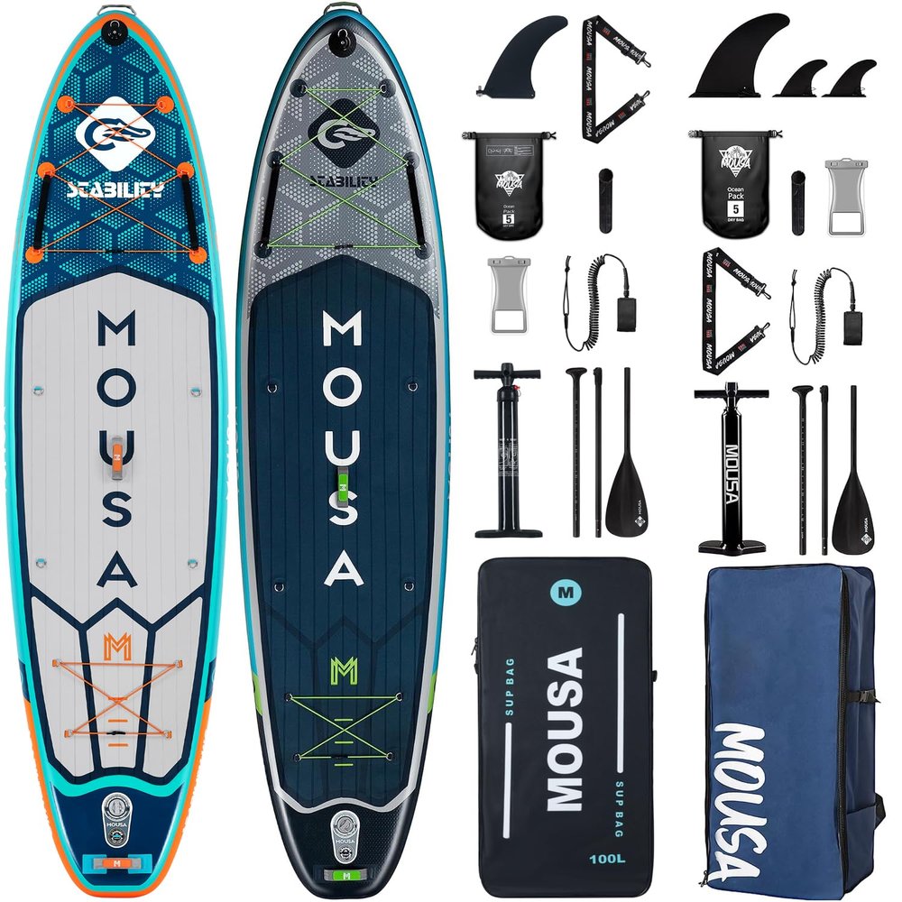 MOUSA 11'6''34&11'6''35" Extra Wide Inflatable Stand Up Paddle Board, Stable Long SUP for 2 People/Family, Shoulder Strap, 5 Handles, 100L Backpack, All-Round Sup Board, Removeable Fin