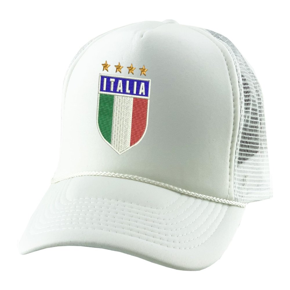ALLNTRENDS Italia Soccer Italy Flag World Cup Embroidered Trucker Hat Adjustable Cap (White)