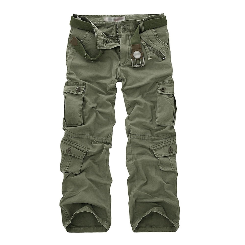JEsilunmaMY Casual Tactical Pants for Men Wash Cotton Ripstop Cargo Pants Outdoor Hiking Pants with Multi Pockets(No Belt) (Army Green,34)