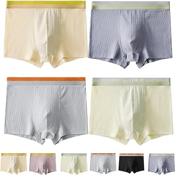 QARMAX 4PCS Bubble Cotton Men's Boxer Briefs Breathable Men Trunks Comfort Stretch Soft Underwear (H,2XL)