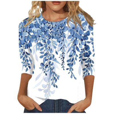 3/4 Length Sleeve Womens Tops Dressy Casual Blouses - Spring Fashion 2026 Plus Size Crew Neck Fitted Tshirts - Business Going Out Trendy Tunics Tops Beach Vacation Outfits 01-Navy L