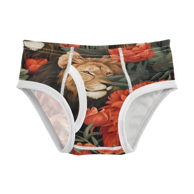 ALAZA Lion Blossom Floral Leaf Boys' Briefs Soft Underwear Available in Sizes 8y Multicolor
