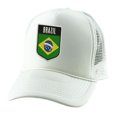 ALLNTRENDS Brazil Flag Soccer Cap Pride Nation Flag Trucker Hat Embroidery Countries Hats (White)