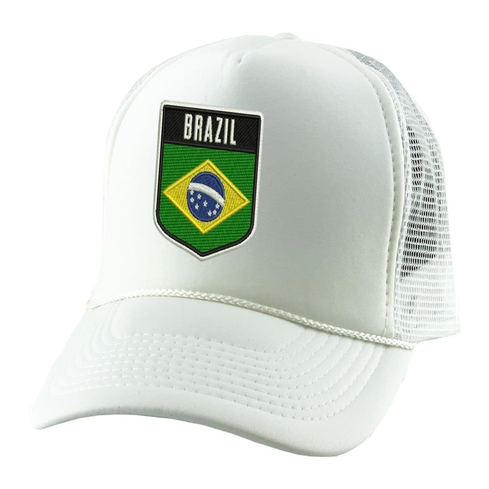 ALLNTRENDS Brazil Flag Soccer Cap Pride Nation Flag Trucker Hat Embroidery Countries Hats (White)