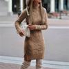 Women Turtleneck Sweater Dress Long Sleeve Knit Pullover Dress Split Hem Bodycon Short Dresses (X-Large,Khaki) view 2