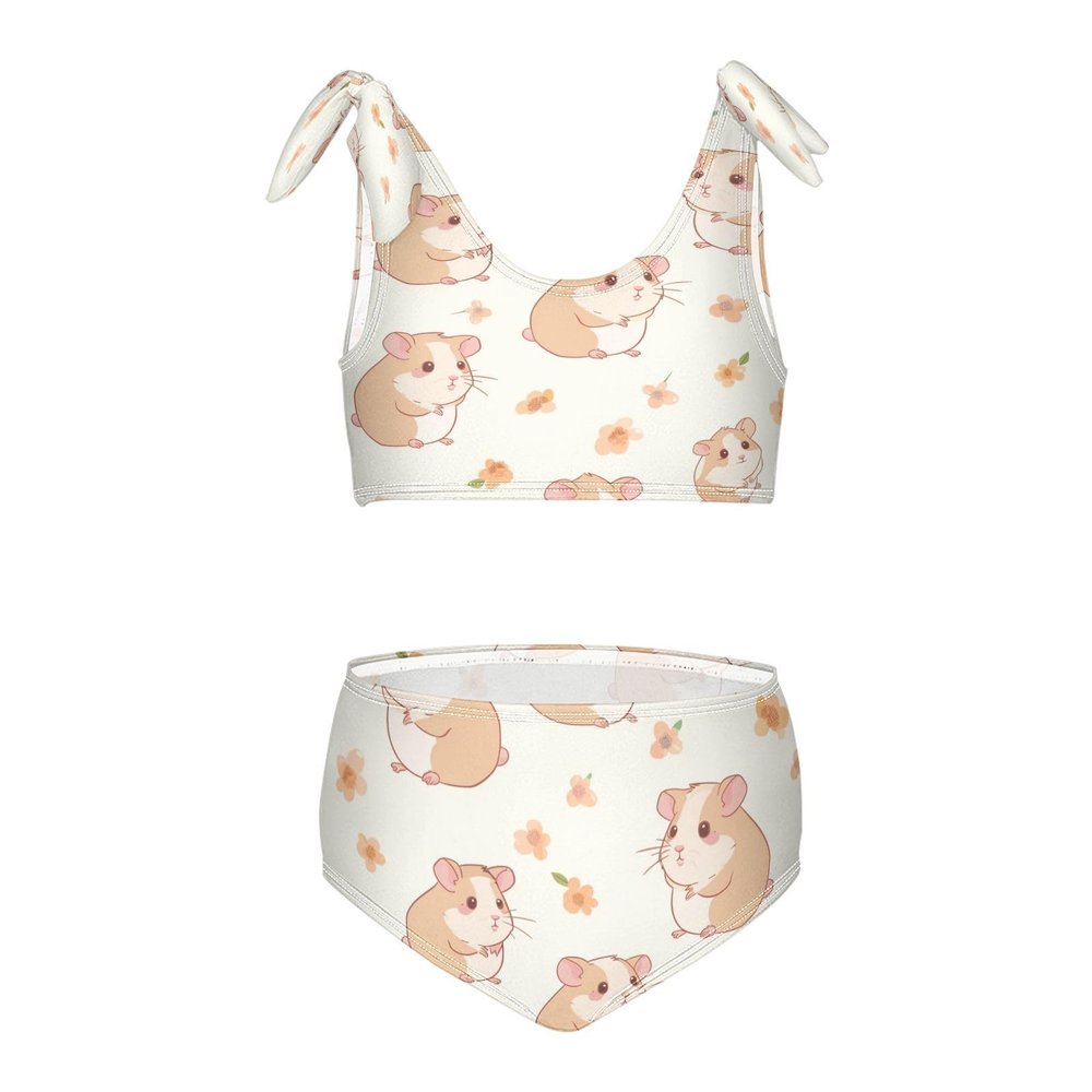 ALAZA Hipster Hamster Flower Floral Girls' 2 Piece Bikini Set Beach Sport Swimsuit Swimwear Bathing Suit 7-8 Years