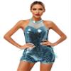 Vxuxlje Women's Sleeveless Sequins Dance Costume Backless Tull Skirted Leotard Ballet Dancewear Light Blue Medium view 2