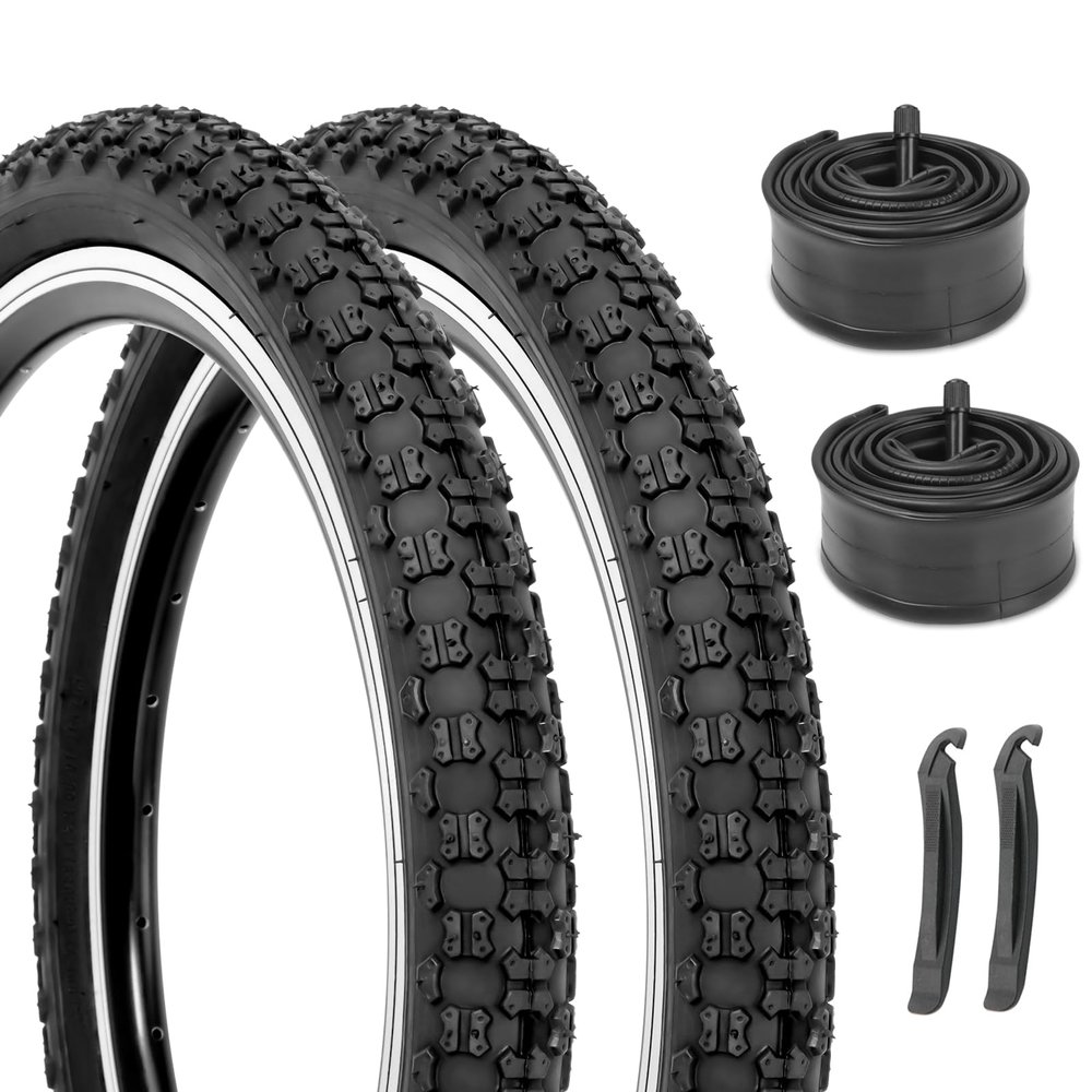 2-Pack Kids Bike Tires Set: Hycline 16x2.125 Inch (57-305 mm) Folding Replacement Puncture-Resistant Bicycle Tires and Pair 16-inch Inner Tubes with Tire Levers for BMX, MTB or Kids Children Racing