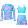 Funnycokid Girls Swimsuits Size 10-12 Kids Bathing Suit Shorts Rash Guard Long Sleeve 3 Pieces Black Floral Bikini Zipper Swimwear view 1