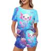 Upetstory Kawaii Axolotl Pajamas Set for Women Two Piece Pjs Set Summer T-Shirt and Shorts with Pocket Short Sleeve Sleepwear Loungewear Home Clothes Nightwear Holiday Party S view 1