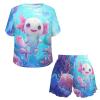 Upetstory Kawaii Axolotl Pajamas Set for Women Two Piece Pjs Set Summer T-Shirt and Shorts with Pocket Short Sleeve Sleepwear Loungewear Home Clothes Nightwear Holiday Party S view 4