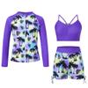 Funnycokid Little Girl Swimsuit Size 5 6 Rash Guard Zipper Bathing Suit Cute Plam Tree Swimwear Short Long Sleeve 3 Pieces Kids Bikini view 1