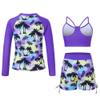 Funnycokid Little Girl Swimsuit Size 5 6 Rash Guard Zipper Bathing Suit Cute Plam Tree Swimwear Short Long Sleeve 3 Pieces Kids Bikini view 2