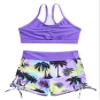 Funnycokid Little Girl Swimsuit Size 5 6 Rash Guard Zipper Bathing Suit Cute Plam Tree Swimwear Short Long Sleeve 3 Pieces Kids Bikini view 3