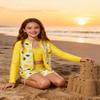 Funnycokid Girls Swimsuits Size 9-10 Bathing Suit Swimwear Boyshort Zip Rash Guard Set Lemon Bikini Long Sleeve 3 Piece view 2