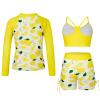 Funnycokid Girls Swimsuits Size 9-10 Bathing Suit Swimwear Boyshort Zip Rash Guard Set Lemon Bikini Long Sleeve 3 Piece view 4