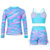 Funnycokid Girls Swimsuit Size 7 8 Blue Fluid Rash Guard Zip Kids Boyshorts Bathing Suit Long Sleeve Bikini Black Swimwear 3 Pieces view 4