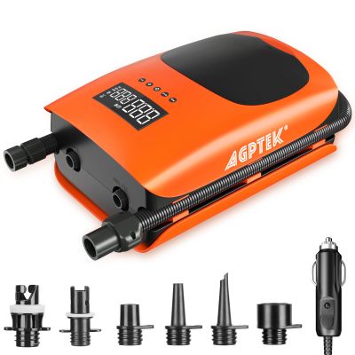 AGPTEK 22PSI High Pressure Paddle Board Pump Electric SUP Air Pump Portable Paddle Board Pump,Inflation and Deflation Function Auto-Off &12V DC Car Connector Dual Stage for Paddle Board,Boats,Inflator