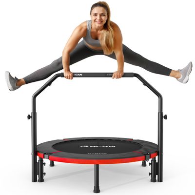 BCAN 40" Foldable Mini Trampoline Max Load 330lbs, Fitness Rebounder with Adjustable Foam Handle, Exercise Trampoline for Adults Indoor/Garden Workout, Black Red