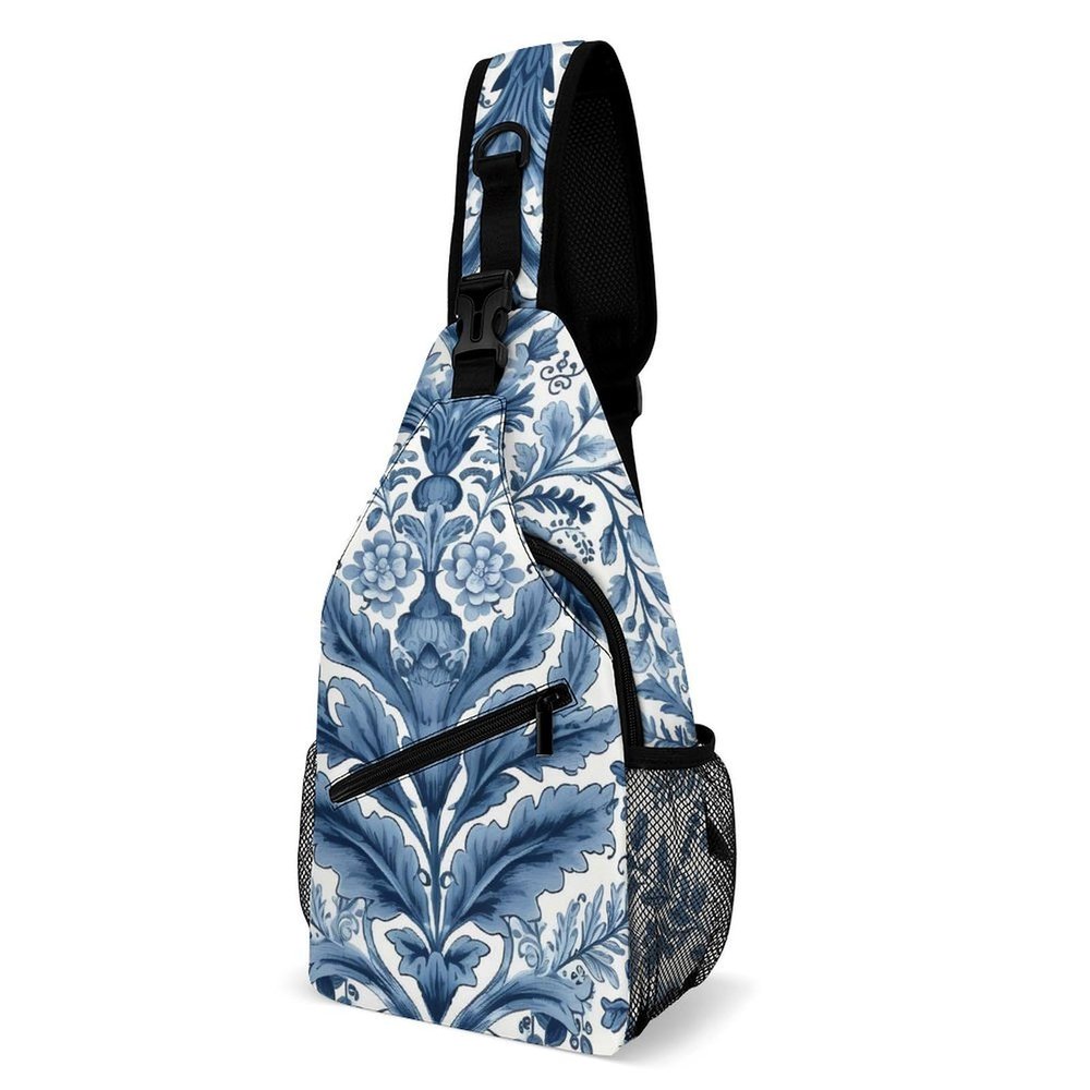 ZJCDPBR Sling Bag Blue Pattern Printed Sling Backpack Multipurpose Crossbody Shoulder Bag Urban Outdoor Travel Hiking Daypack for Women Men, 38x20cm