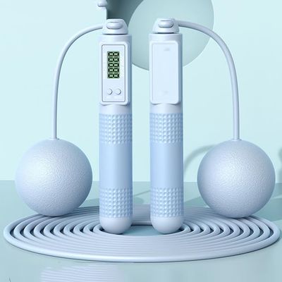 BAIZHONGJIE Jump Ropes with Counter and Silicone Handles,Training Ropeless Skipping Rope for Fitness,Adjustable Weighted Cordless Jump Rope for Men Women,Blue