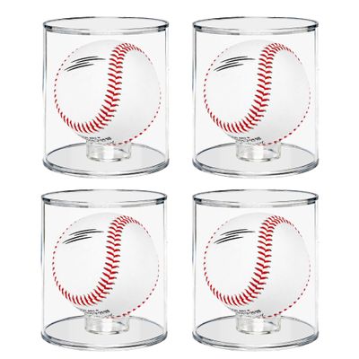 Baseball Display Case Cylinder,Larger Acrylic Display Case 3.5" Dia with Interior Replaceable Baseball Ring Holder & 2 Size-Varied Coin Holders (Round 4 Pack)