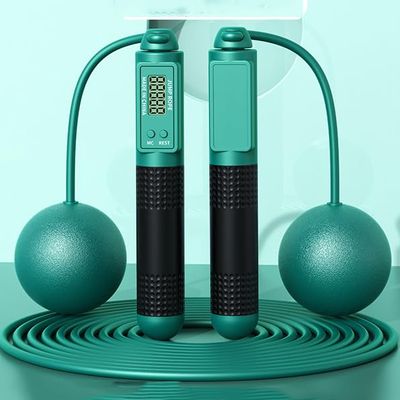 BAIZHONGJIE Jump Ropes with Counter and Silicone Handles,Training Ropeless Skipping Rope for Fitness,Adjustable Weighted Cordless Jump Rope for Men Women,Green