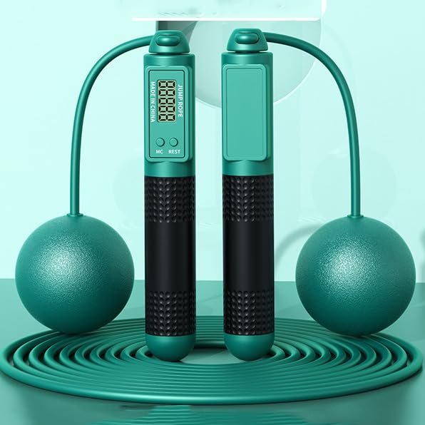 BAIZHONGJIE Jump Ropes with Counter and Silicone Handles,Training Ropeless Skipping Rope for Fitness,Adjustable Weighted Cordless Jump Rope for Men Women,Green