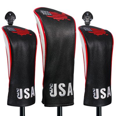 Golf Club Covers,3pcs USA Golf Head Covers for Woods and Driver Fairway for Men Women Golf Enthusiast (Black)