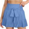 Womens Summer Shorts High Waisted Tie Knot Front Ruffle Hem Lounge Shorts Solid Color Wide Leg Flowy Pajama Shorts view 1