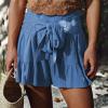 Womens Summer Shorts High Waisted Tie Knot Front Ruffle Hem Lounge Shorts Solid Color Wide Leg Flowy Pajama Shorts view 2